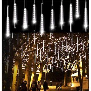 Meteor Shower Lights Outdoor White Christmas Lights 16 Inch 10 Tubes 360 LED